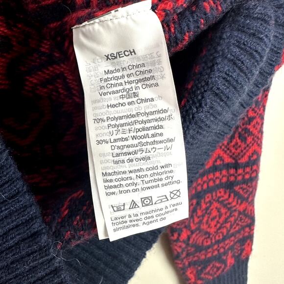 J Crew Cheerful Fair Isle Mock Neck Lambs Wool Sweater Red Blue XS Extra Small - Picture 8 of 10